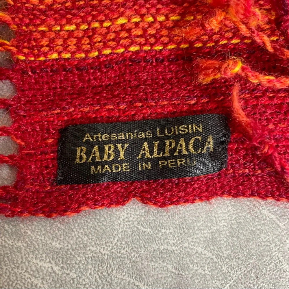 Vibrant Baby Alpaca Red and Orange Woven Scarf Made in Peru
